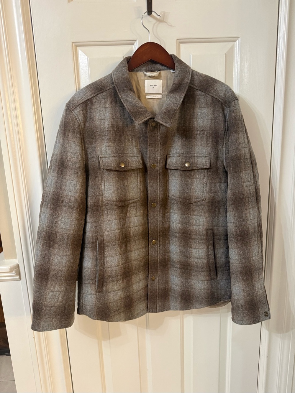 Billy Reid Gray and Brown Plaid Shirt Jacket
